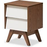 Hildon 2 Drawer Storage Nightstand in White & Walnut Finish Wood